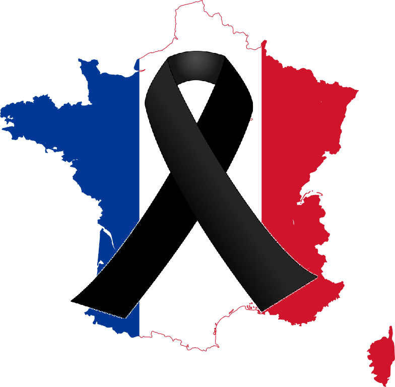 França: Território nas cores da bandeira e o símbolo de Luto por cima dele.