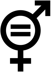 Símbolos universais do masculino e feminino, combinados com o sinal de igualdade, no centro.