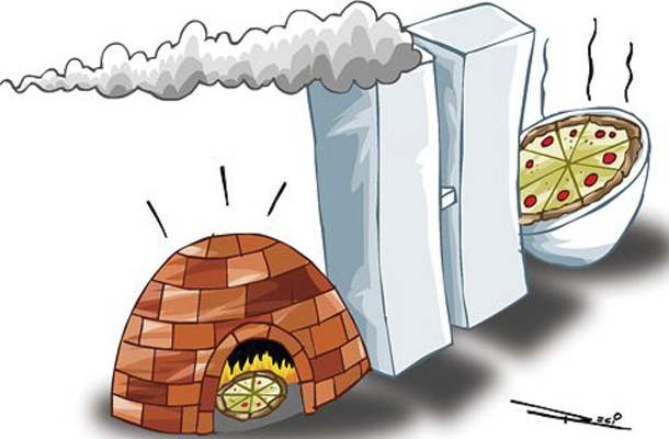 A charge mostra Senado e Câmara, em Brasília, como um forno de pizza.